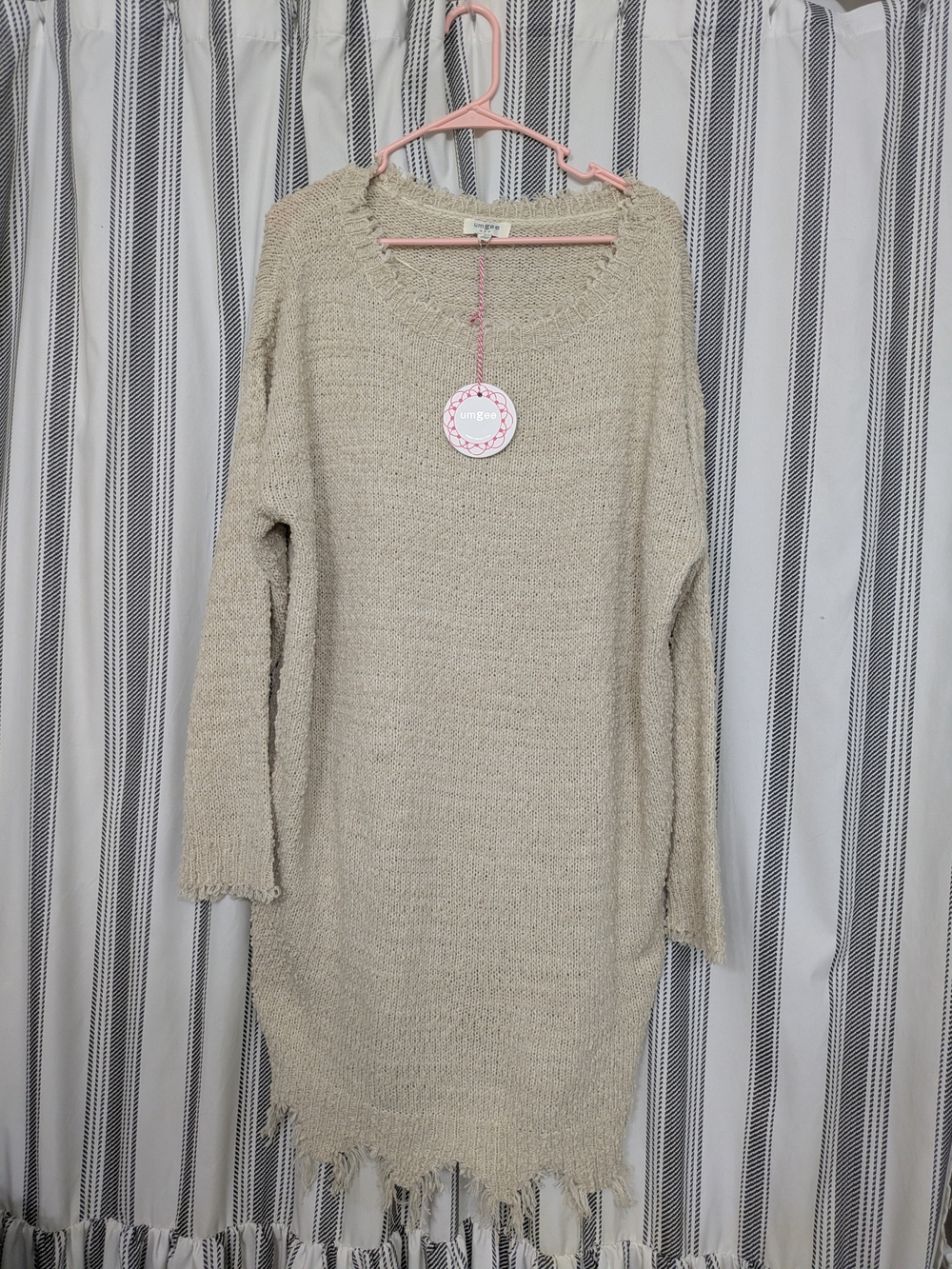 Umgee Beige Long Sleeve Knit Sweater Dress